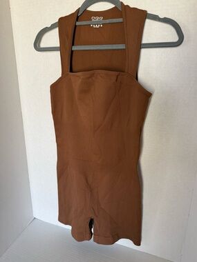 QQQ Brown Ribbed Square-Neck Romper